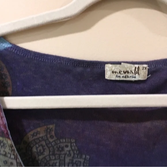 Oneworld Women Top Plus 2X Burnout Stretch 3/4 Sleeve Fairy Whimsigoth Y2K - Picture 5 of 6